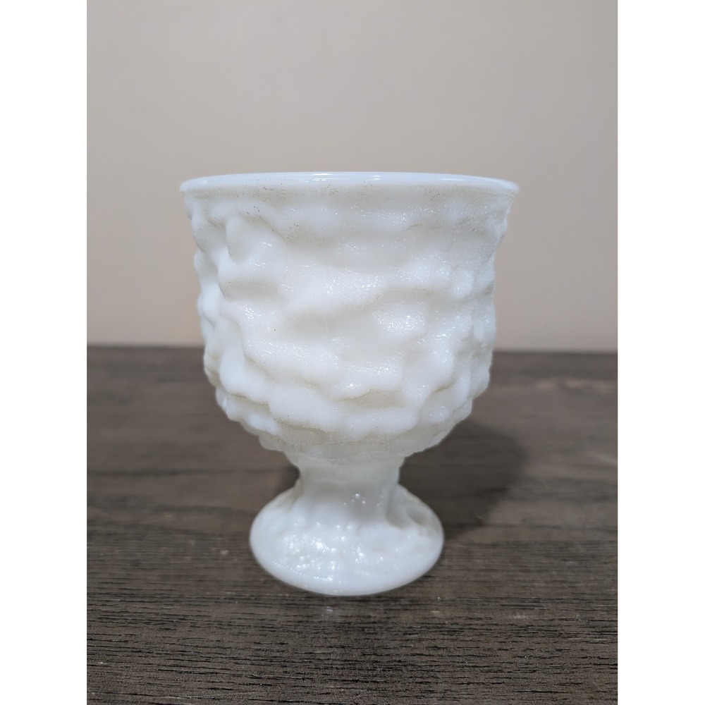 Vintage Milk Glass Goblet White Good Textured Bark Pattern Vase Decor made USA - Picture 1 of 6
